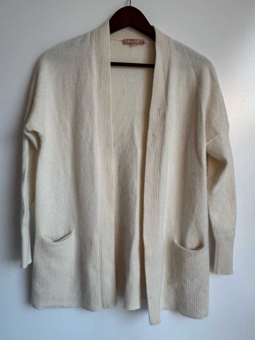 Kier + J 100% Cashmere‎ Open Cardigan Cream Long Small Quiet Luxury Old Money